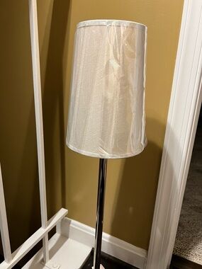 Unique Chrome Slim Modern Table Lamp with White Shade